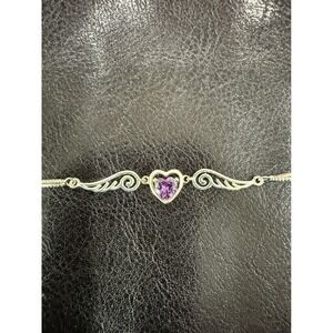 Sterling Silver‎ Heart Wing Bracelet Amethyst Gemstone Italy